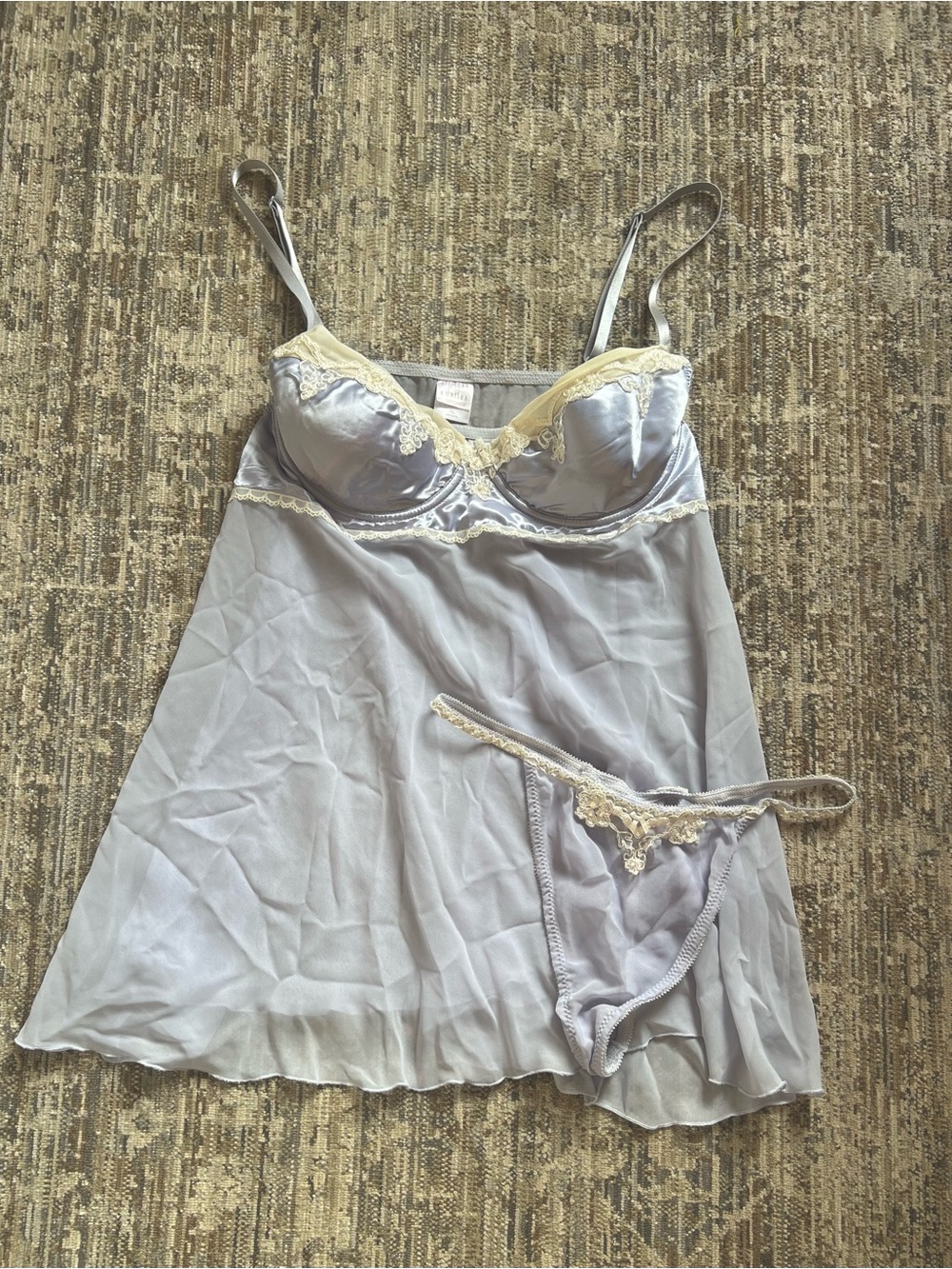 Gilligan & O’Malley Women’s Sheer Lace-Trim Chemise and Thong - Baby Blue